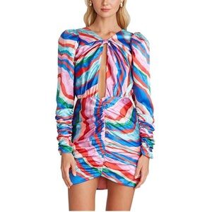 AMUR Maxine Aventurine Marble Ruched Mini Dress Size 0